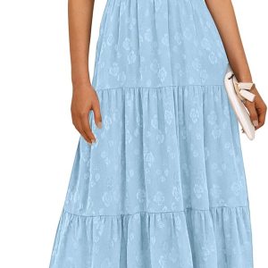 PRETTYGARDEN Women's 2025 Summer Casual Midi Dresses Square Neck Short Sleeve Smocked A Line Floral Flowy Elegant Boho Dress