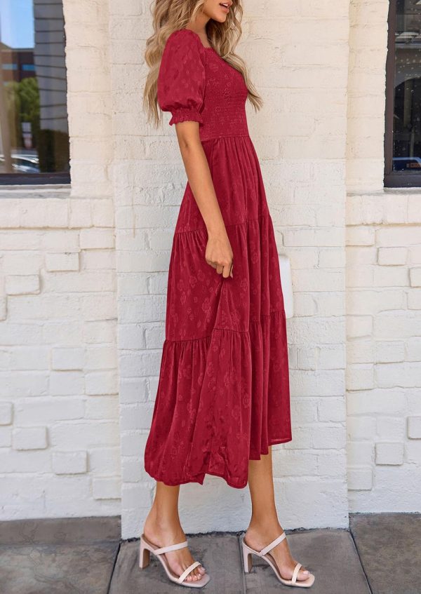PRETTYGARDEN Women's 2025 Summer Casual Midi Dresses Square Neck Short Sleeve Smocked A Line Floral Flowy Elegant Boho Dress - Image 52