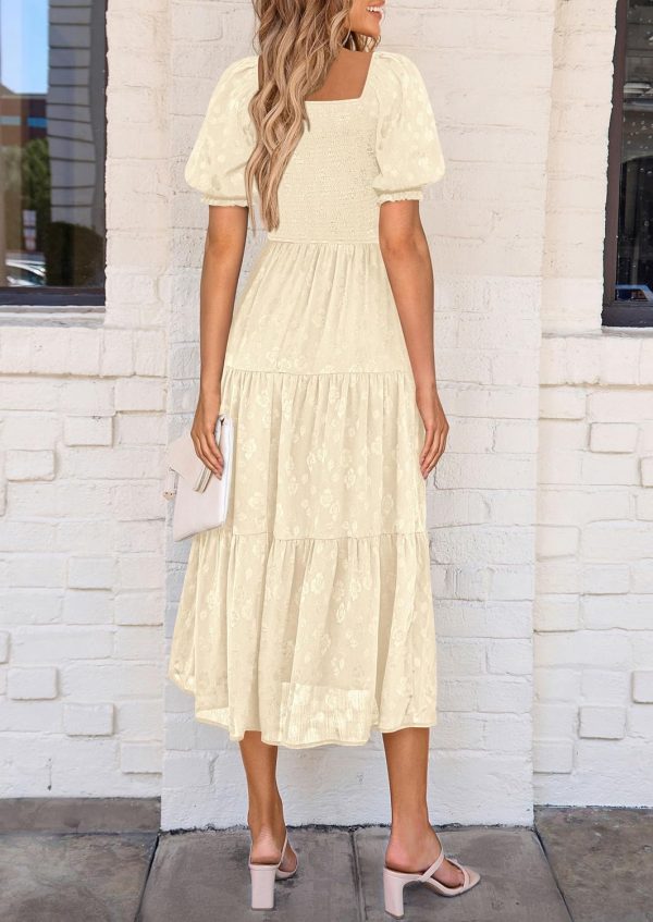PRETTYGARDEN Women's 2025 Summer Casual Midi Dresses Square Neck Short Sleeve Smocked A Line Floral Flowy Elegant Boho Dress - Image 68