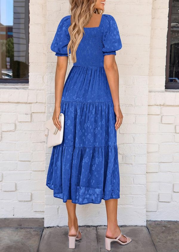 PRETTYGARDEN Women's 2025 Summer Casual Midi Dresses Square Neck Short Sleeve Smocked A Line Floral Flowy Elegant Boho Dress - Image 74