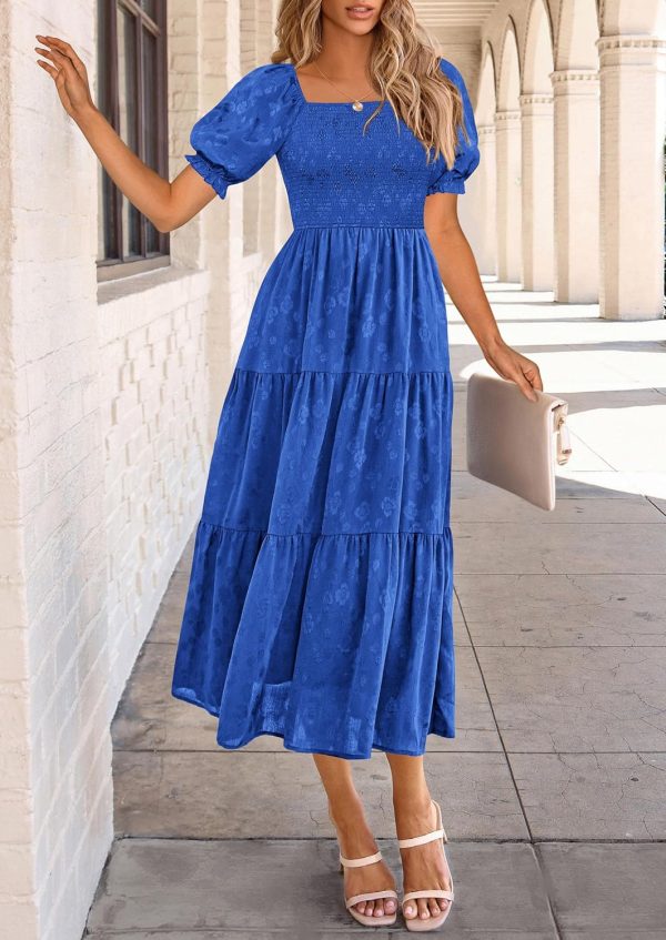 PRETTYGARDEN Women's 2025 Summer Casual Midi Dresses Square Neck Short Sleeve Smocked A Line Floral Flowy Elegant Boho Dress - Image 75