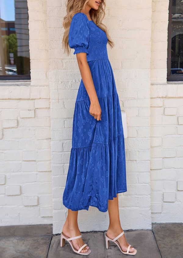 PRETTYGARDEN Women's 2025 Summer Casual Midi Dresses Square Neck Short Sleeve Smocked A Line Floral Flowy Elegant Boho Dress - Image 76