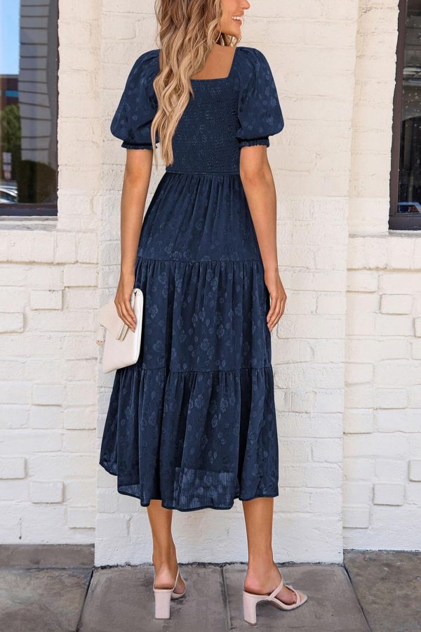 PRETTYGARDEN Women's 2025 Summer Casual Midi Dresses Square Neck Short Sleeve Smocked A Line Floral Flowy Elegant Boho Dress - Image 80