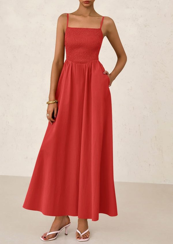 PRETTYGARDEN Women's Smocked Maxi Dresses 2025 Summer Beach Sundress Casual Spaghetti Strap Swing A Line Long Flowy Dress - Image 7
