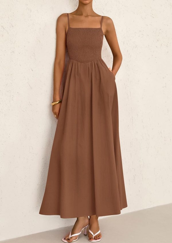 PRETTYGARDEN Women's Smocked Maxi Dresses 2025 Summer Beach Sundress Casual Spaghetti Strap Swing A Line Long Flowy Dress - Image 14