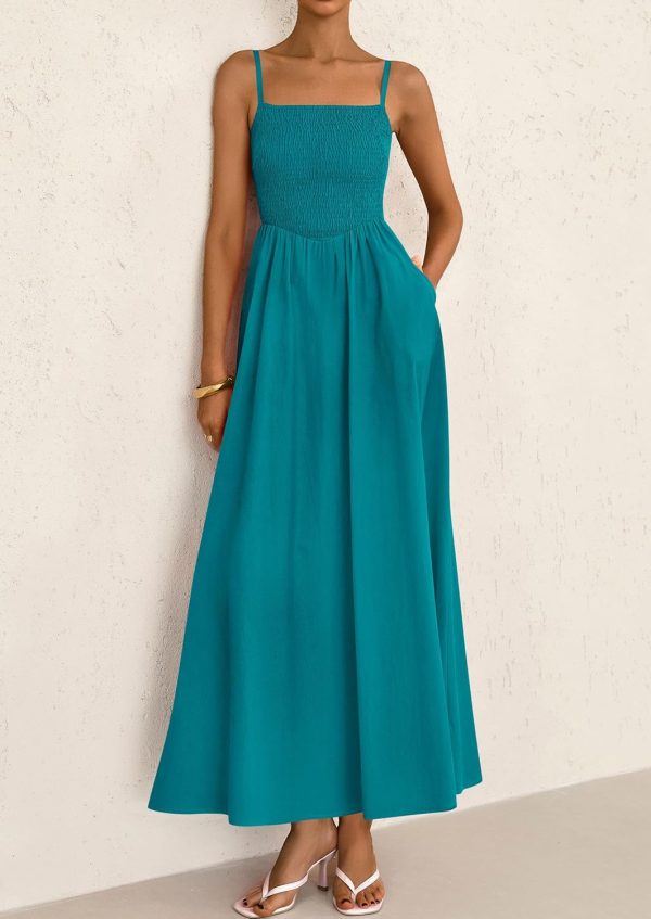 PRETTYGARDEN Women's Smocked Maxi Dresses 2025 Summer Beach Sundress Casual Spaghetti Strap Swing A Line Long Flowy Dress - Image 70