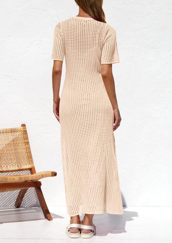PRETTYGARDEN Womens Eyelet Cover Up Dress 2025 Summer Vacation Resort Maxi Dresses Beach Short Sleeve Hollow Out Sundress - Image 2