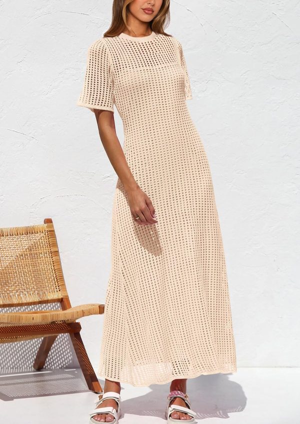 PRETTYGARDEN Womens Eyelet Cover Up Dress 2025 Summer Vacation Resort Maxi Dresses Beach Short Sleeve Hollow Out Sundress - Image 3