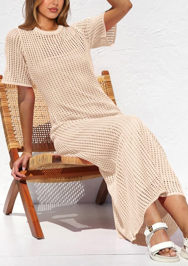PRETTYGARDEN Womens Eyelet Cover Up Dress 2025 Summer Vacation Resort Maxi Dresses Beach Short Sleeve Hollow Out Sundress - Image 4