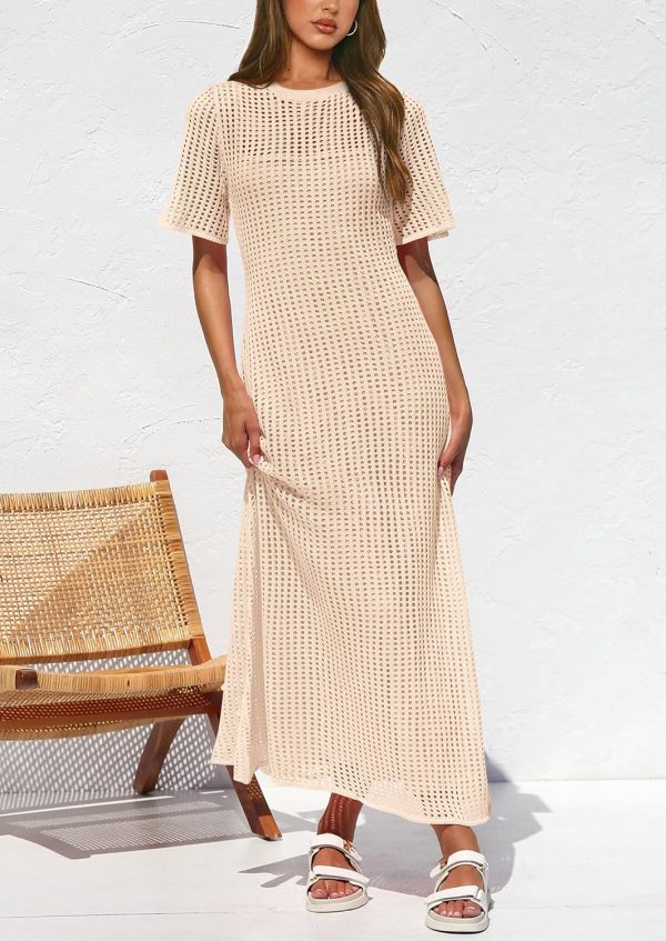 PRETTYGARDEN Womens Eyelet Cover Up Dress 2025 Summer Vacation Resort Maxi Dresses Beach Short Sleeve Hollow Out Sundress - Image 5