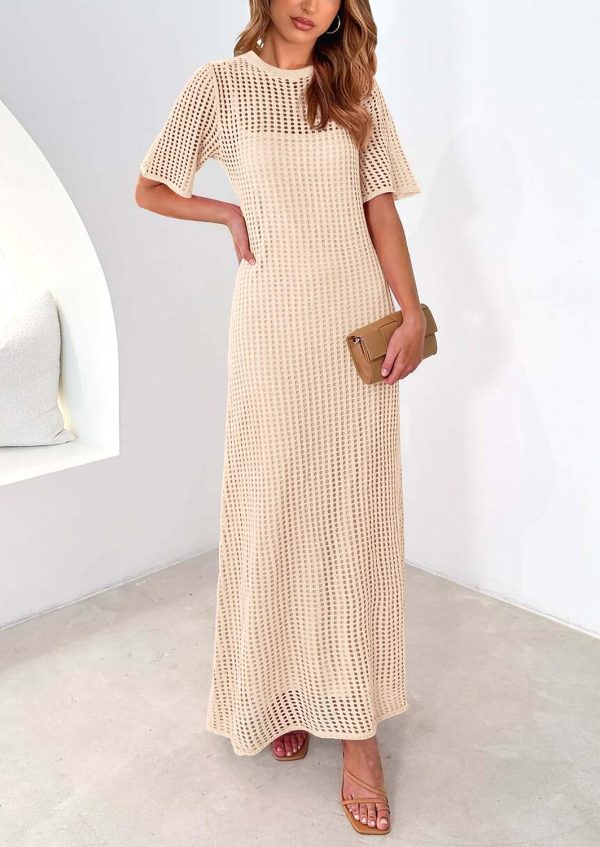 PRETTYGARDEN Womens Eyelet Cover Up Dress 2025 Summer Vacation Resort Maxi Dresses Beach Short Sleeve Hollow Out Sundress - Image 6