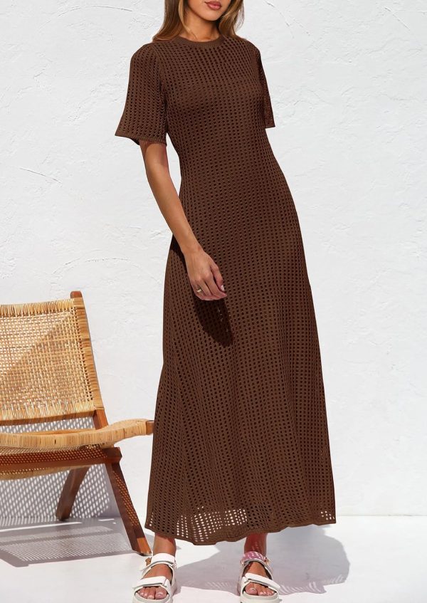 PRETTYGARDEN Womens Eyelet Cover Up Dress 2025 Summer Vacation Resort Maxi Dresses Beach Short Sleeve Hollow Out Sundress - Image 9