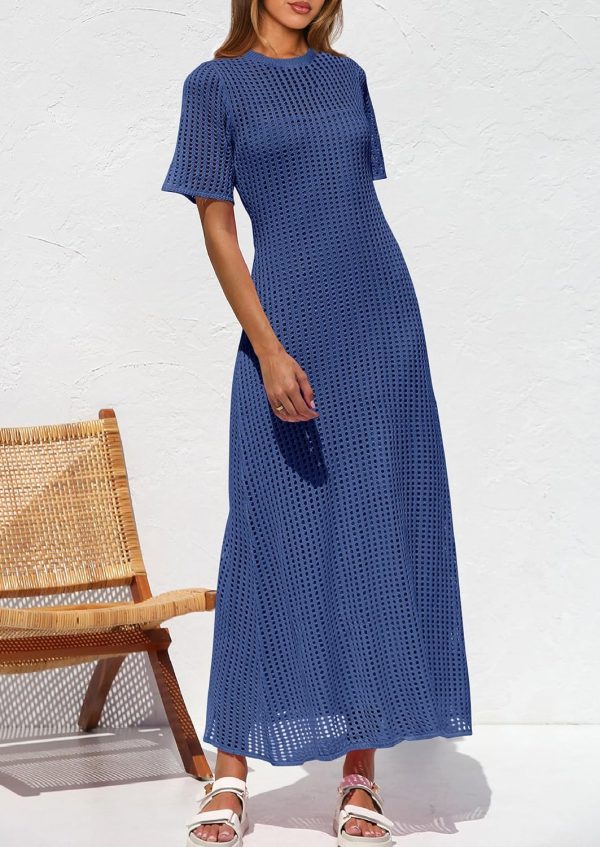 PRETTYGARDEN Womens Eyelet Cover Up Dress 2025 Summer Vacation Resort Maxi Dresses Beach Short Sleeve Hollow Out Sundress - Image 15