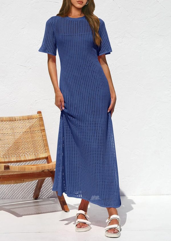 PRETTYGARDEN Womens Eyelet Cover Up Dress 2025 Summer Vacation Resort Maxi Dresses Beach Short Sleeve Hollow Out Sundress - Image 17