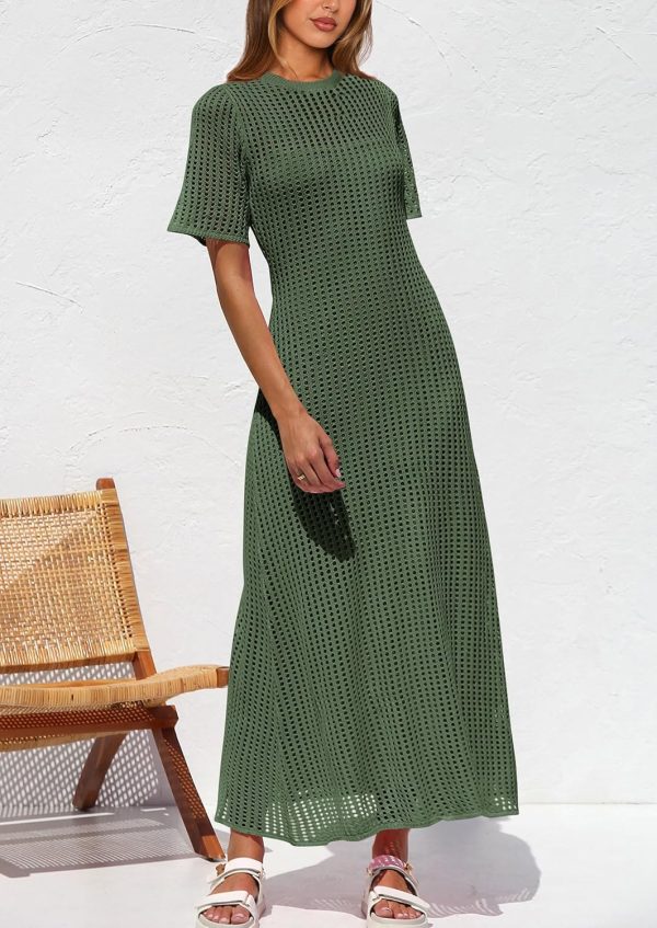 PRETTYGARDEN Womens Eyelet Cover Up Dress 2025 Summer Vacation Resort Maxi Dresses Beach Short Sleeve Hollow Out Sundress - Image 21