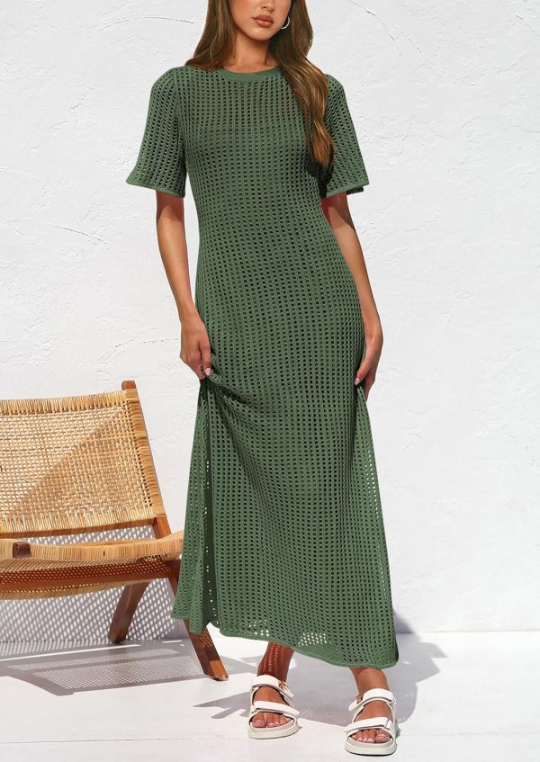 PRETTYGARDEN Womens Eyelet Cover Up Dress 2025 Summer Vacation Resort Maxi Dresses Beach Short Sleeve Hollow Out Sundress - Image 23