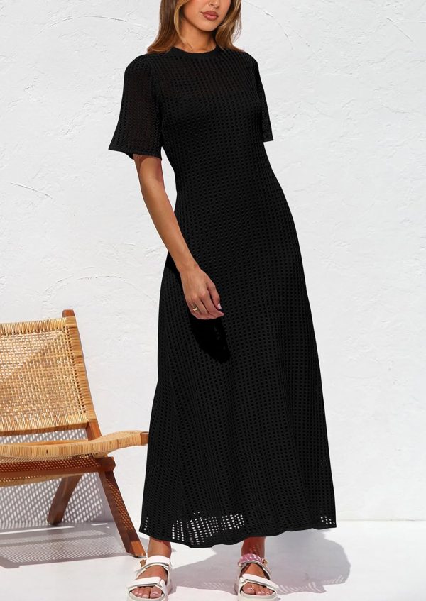 PRETTYGARDEN Womens Eyelet Cover Up Dress 2025 Summer Vacation Resort Maxi Dresses Beach Short Sleeve Hollow Out Sundress - Image 27