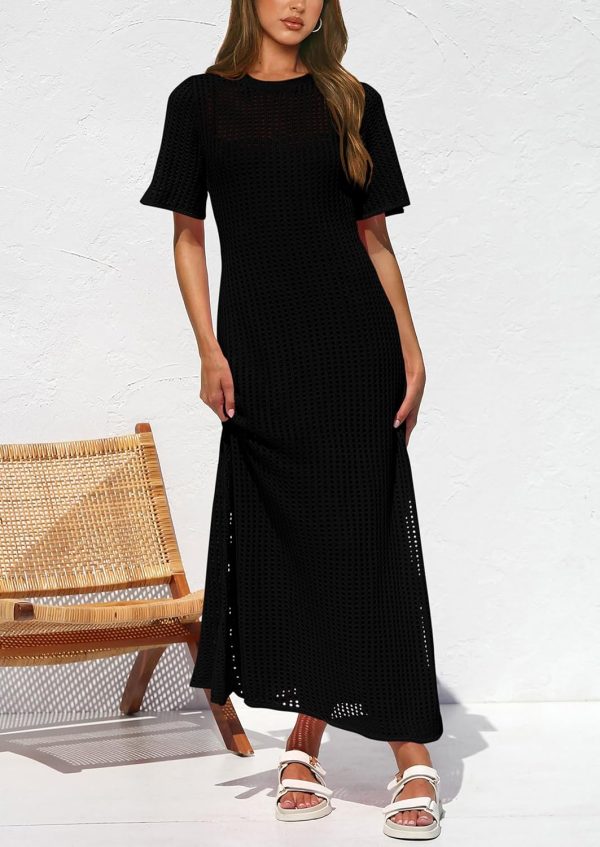 PRETTYGARDEN Womens Eyelet Cover Up Dress 2025 Summer Vacation Resort Maxi Dresses Beach Short Sleeve Hollow Out Sundress - Image 29