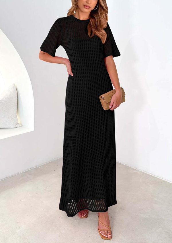 PRETTYGARDEN Womens Eyelet Cover Up Dress 2025 Summer Vacation Resort Maxi Dresses Beach Short Sleeve Hollow Out Sundress - Image 30