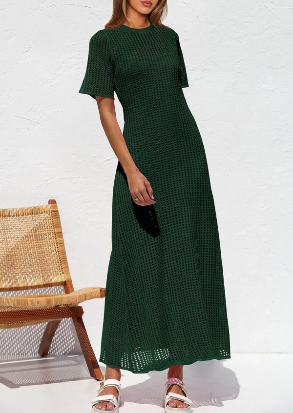 PRETTYGARDEN Womens Eyelet Cover Up Dress 2025 Summer Vacation Resort Maxi Dresses Beach Short Sleeve Hollow Out Sundress - Image 33