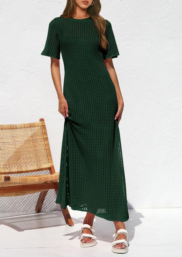PRETTYGARDEN Womens Eyelet Cover Up Dress 2025 Summer Vacation Resort Maxi Dresses Beach Short Sleeve Hollow Out Sundress - Image 35