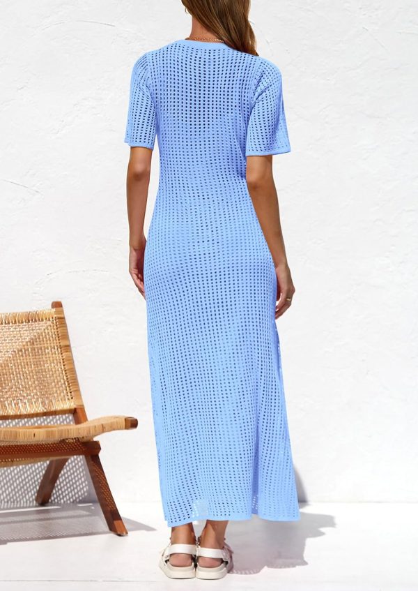 PRETTYGARDEN Womens Eyelet Cover Up Dress 2025 Summer Vacation Resort Maxi Dresses Beach Short Sleeve Hollow Out Sundress - Image 38