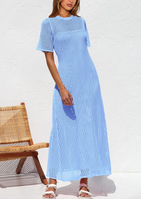 PRETTYGARDEN Womens Eyelet Cover Up Dress 2025 Summer Vacation Resort Maxi Dresses Beach Short Sleeve Hollow Out Sundress - Image 39
