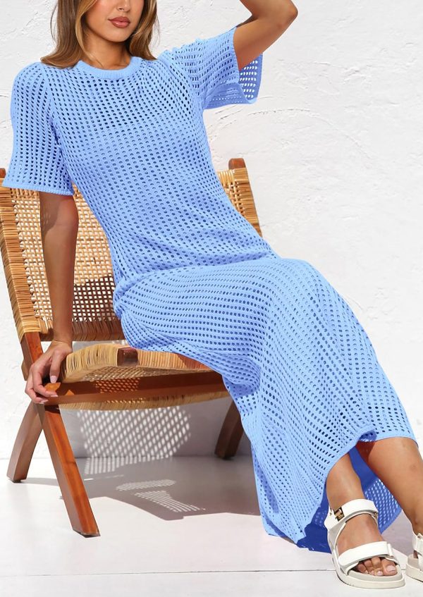 PRETTYGARDEN Womens Eyelet Cover Up Dress 2025 Summer Vacation Resort Maxi Dresses Beach Short Sleeve Hollow Out Sundress - Image 40