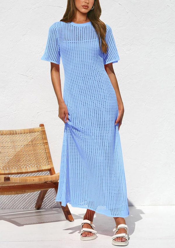 PRETTYGARDEN Womens Eyelet Cover Up Dress 2025 Summer Vacation Resort Maxi Dresses Beach Short Sleeve Hollow Out Sundress - Image 41