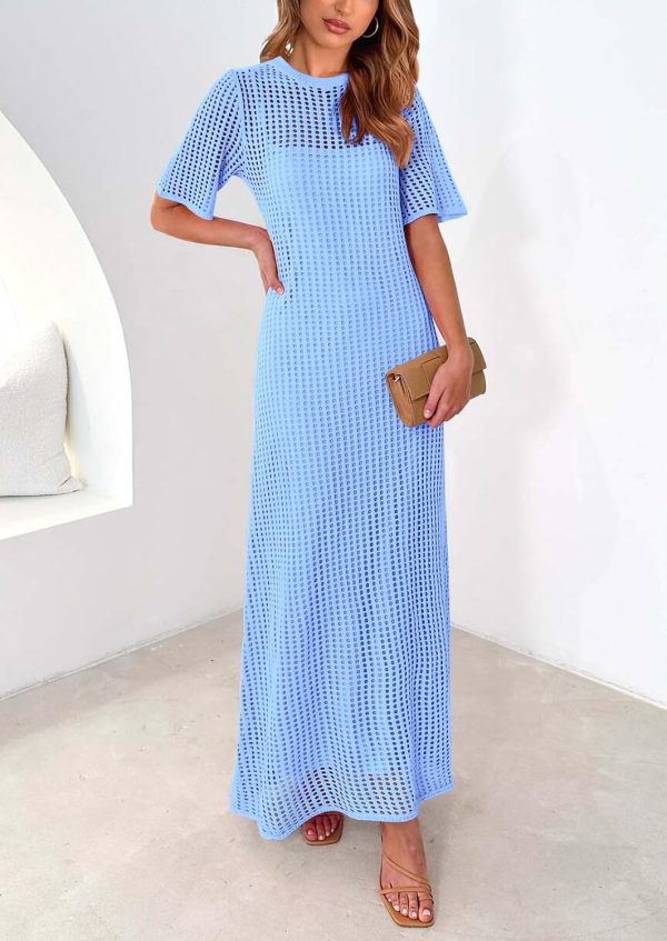 PRETTYGARDEN Womens Eyelet Cover Up Dress 2025 Summer Vacation Resort Maxi Dresses Beach Short Sleeve Hollow Out Sundress - Image 42