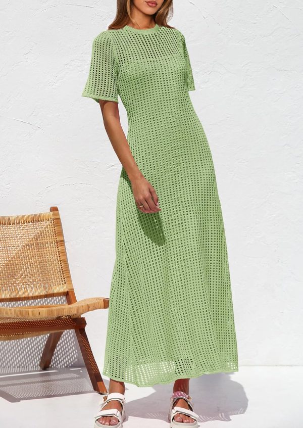 PRETTYGARDEN Womens Eyelet Cover Up Dress 2025 Summer Vacation Resort Maxi Dresses Beach Short Sleeve Hollow Out Sundress - Image 45
