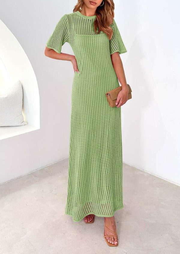 PRETTYGARDEN Womens Eyelet Cover Up Dress 2025 Summer Vacation Resort Maxi Dresses Beach Short Sleeve Hollow Out Sundress - Image 48