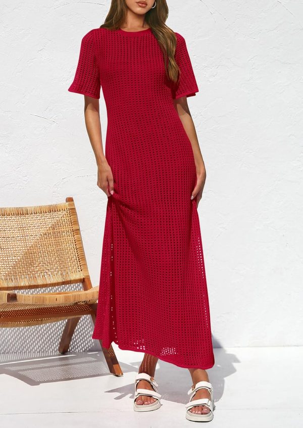 PRETTYGARDEN Womens Eyelet Cover Up Dress 2025 Summer Vacation Resort Maxi Dresses Beach Short Sleeve Hollow Out Sundress - Image 53
