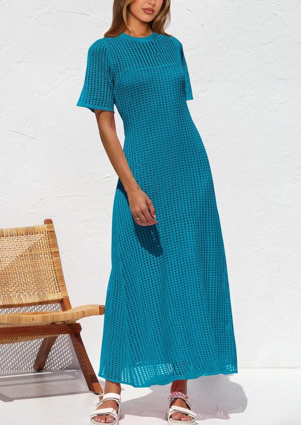 PRETTYGARDEN Womens Eyelet Cover Up Dress 2025 Summer Vacation Resort Maxi Dresses Beach Short Sleeve Hollow Out Sundress - Image 57