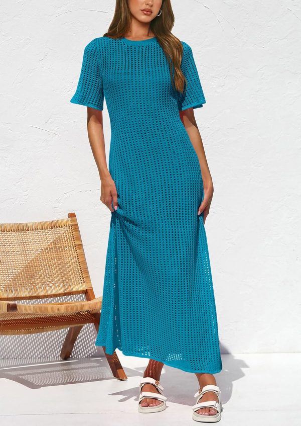 PRETTYGARDEN Womens Eyelet Cover Up Dress 2025 Summer Vacation Resort Maxi Dresses Beach Short Sleeve Hollow Out Sundress - Image 59