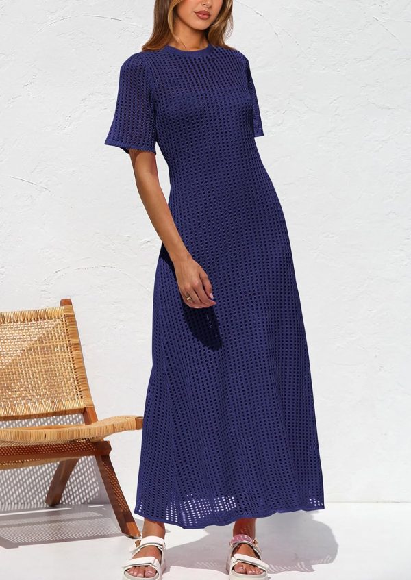 PRETTYGARDEN Womens Eyelet Cover Up Dress 2025 Summer Vacation Resort Maxi Dresses Beach Short Sleeve Hollow Out Sundress - Image 63