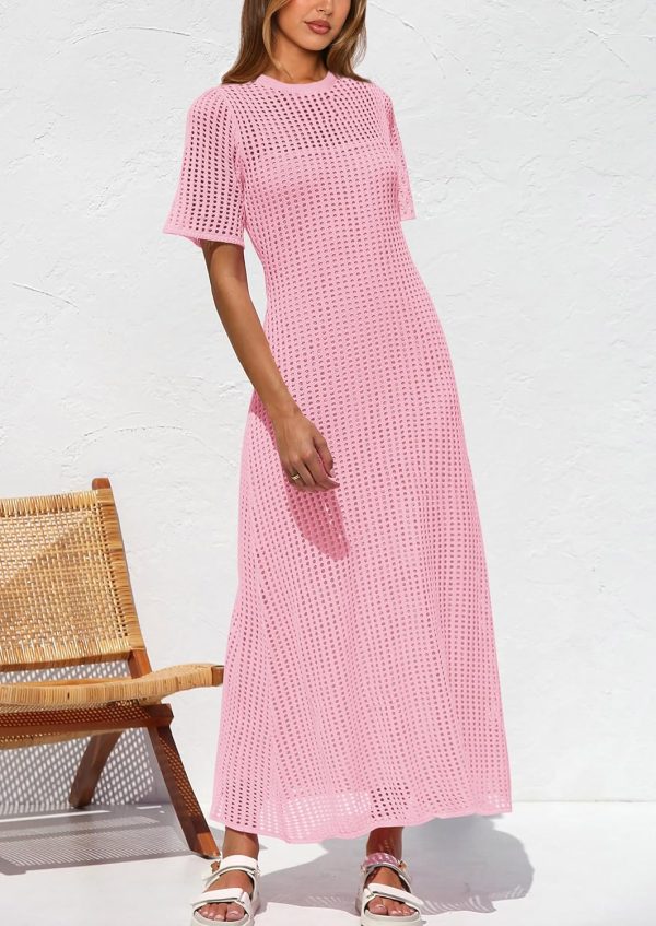 PRETTYGARDEN Womens Eyelet Cover Up Dress 2025 Summer Vacation Resort Maxi Dresses Beach Short Sleeve Hollow Out Sundress - Image 69