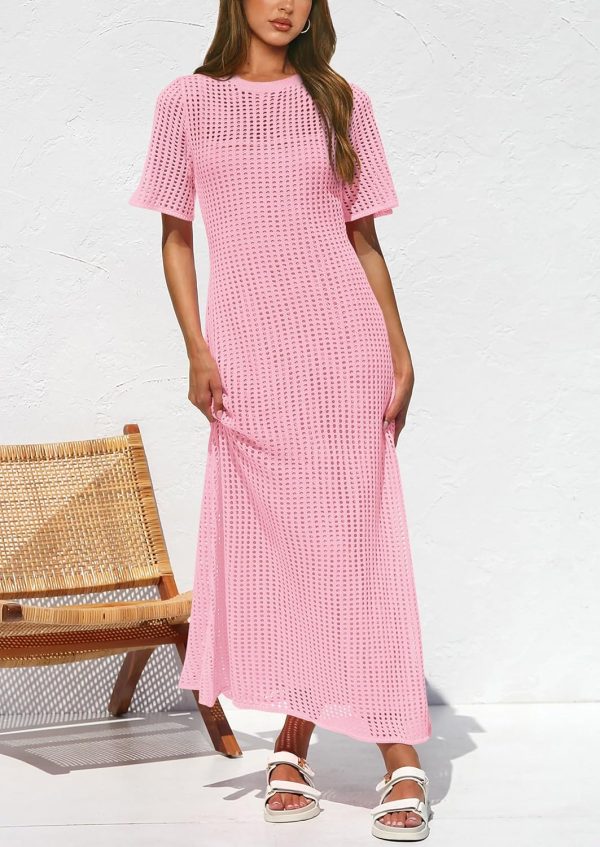 PRETTYGARDEN Womens Eyelet Cover Up Dress 2025 Summer Vacation Resort Maxi Dresses Beach Short Sleeve Hollow Out Sundress - Image 71
