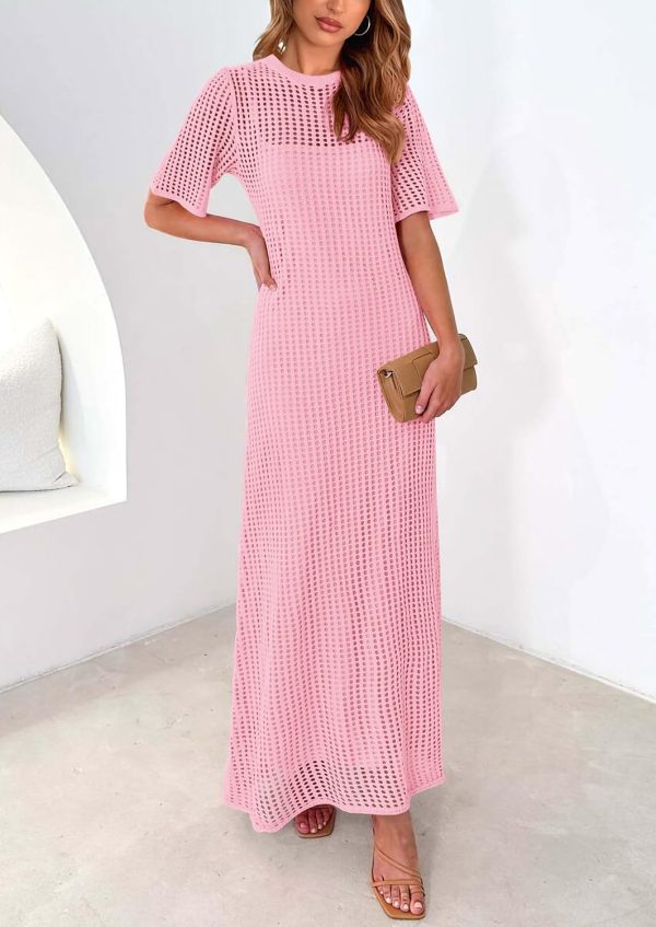 PRETTYGARDEN Womens Eyelet Cover Up Dress 2025 Summer Vacation Resort Maxi Dresses Beach Short Sleeve Hollow Out Sundress - Image 72