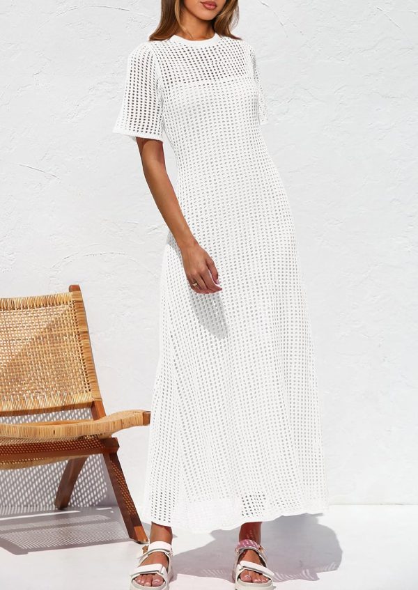 PRETTYGARDEN Womens Eyelet Cover Up Dress 2025 Summer Vacation Resort Maxi Dresses Beach Short Sleeve Hollow Out Sundress - Image 75