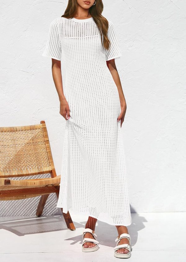 PRETTYGARDEN Womens Eyelet Cover Up Dress 2025 Summer Vacation Resort Maxi Dresses Beach Short Sleeve Hollow Out Sundress - Image 77
