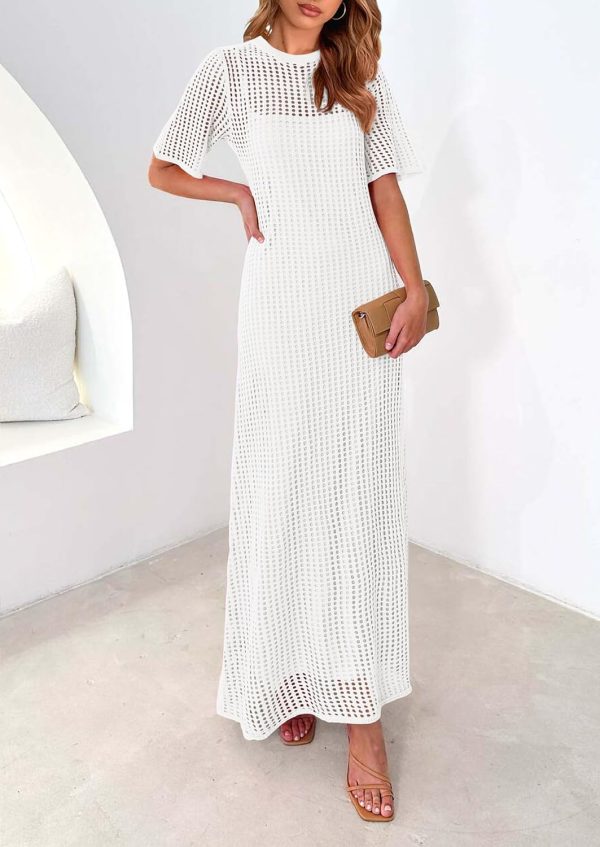 PRETTYGARDEN Womens Eyelet Cover Up Dress 2025 Summer Vacation Resort Maxi Dresses Beach Short Sleeve Hollow Out Sundress - Image 78
