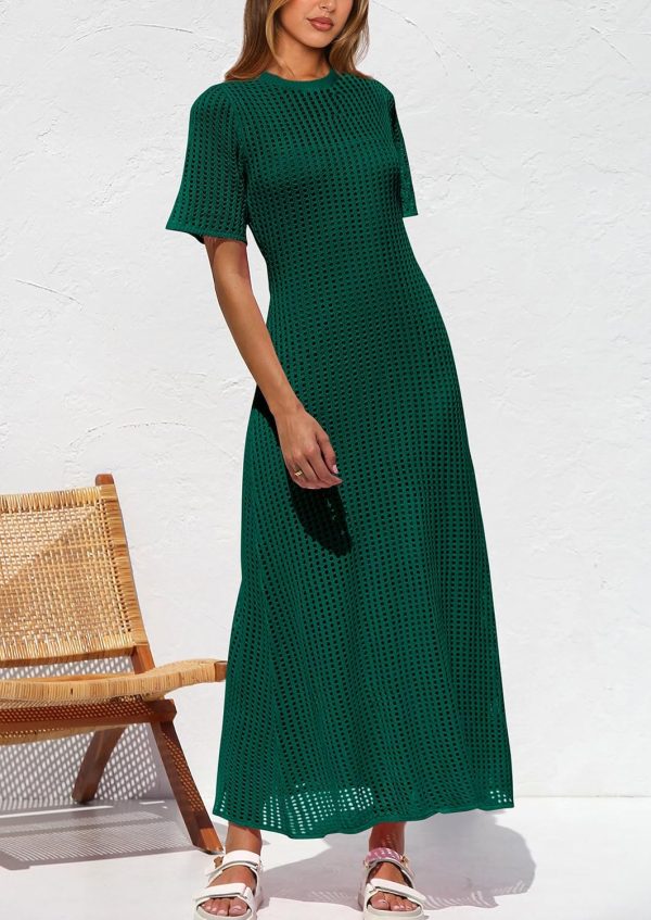 PRETTYGARDEN Womens Eyelet Cover Up Dress 2025 Summer Vacation Resort Maxi Dresses Beach Short Sleeve Hollow Out Sundress - Image 81