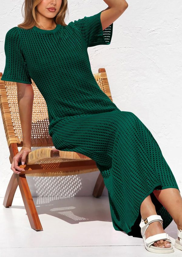 PRETTYGARDEN Womens Eyelet Cover Up Dress 2025 Summer Vacation Resort Maxi Dresses Beach Short Sleeve Hollow Out Sundress - Image 82