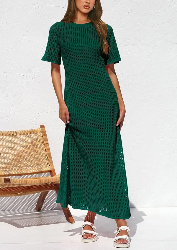 PRETTYGARDEN Womens Eyelet Cover Up Dress 2025 Summer Vacation Resort Maxi Dresses Beach Short Sleeve Hollow Out Sundress - Image 83