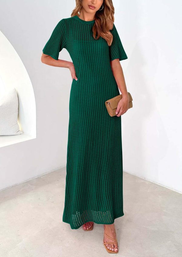 PRETTYGARDEN Womens Eyelet Cover Up Dress 2025 Summer Vacation Resort Maxi Dresses Beach Short Sleeve Hollow Out Sundress - Image 84
