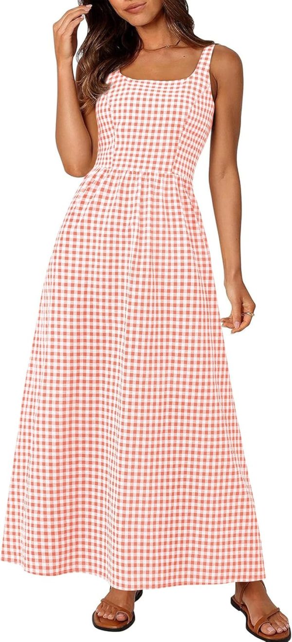 PRETTYGARDEN Women's 2025 Summer Spaghetti Strap Maxi Dresses Plaid Square Neck A Line Casual Beach Vacation Long Sundress - Image 33