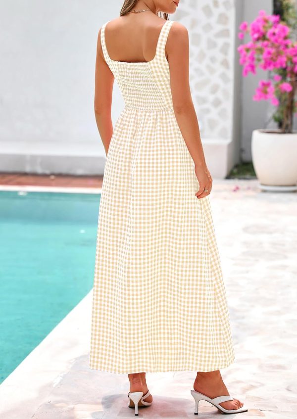 PRETTYGARDEN Women's 2025 Summer Spaghetti Strap Maxi Dresses Plaid Square Neck A Line Casual Beach Vacation Long Sundress - Image 42