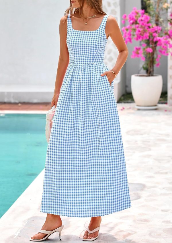 PRETTYGARDEN Women's 2025 Summer Spaghetti Strap Maxi Dresses Plaid Square Neck A Line Casual Beach Vacation Long Sundress - Image 59