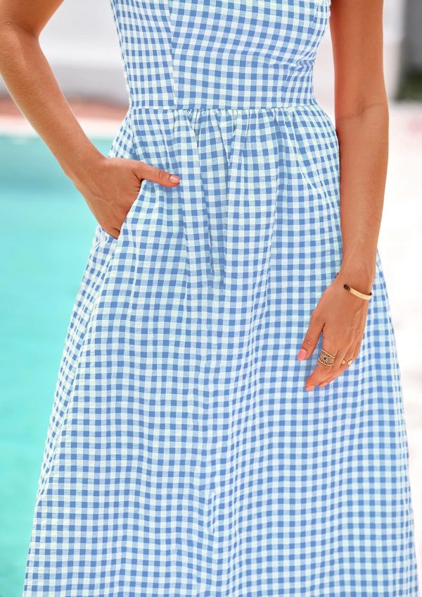 PRETTYGARDEN Women's 2025 Summer Spaghetti Strap Maxi Dresses Plaid Square Neck A Line Casual Beach Vacation Long Sundress - Image 61